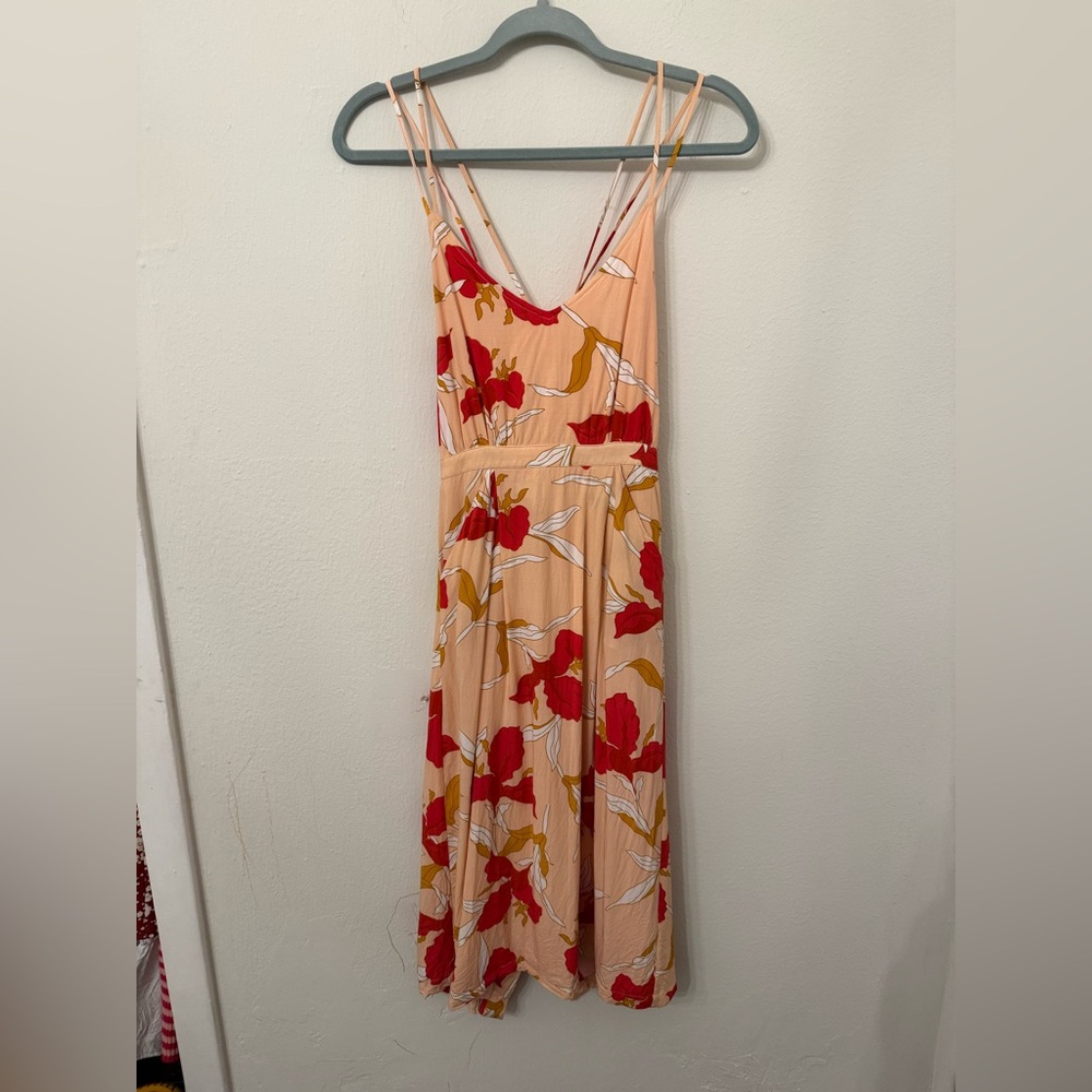FRNCH Peach and Red Floral Maxi Dress